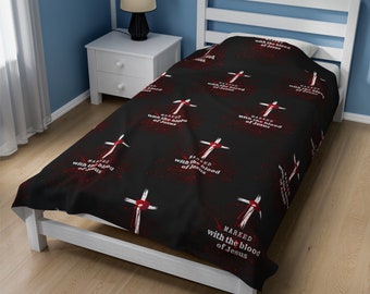 Marked With The Blood Of Jesus Velveteen Plush Blanket, Faith Blanket, religious Blanket, Cross Blanket, Catholic Blanket