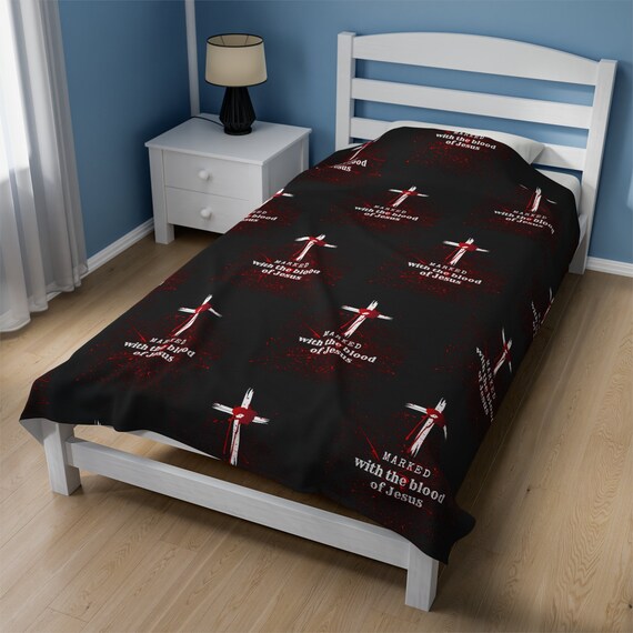 Marked With The Blood Of Jesus Velveteen Plush Blanket, Faith Blanket, religious Blanket, Cross Blanket, Catholic Blanket