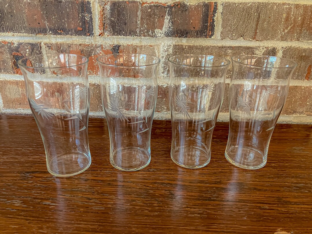 Vintage 1950's Etched Water Glasses With Flowers Set of Four Etsy