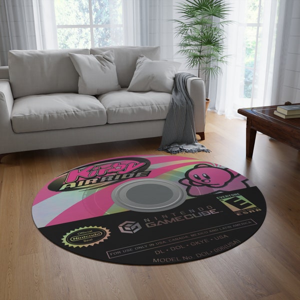 Kirby rug soft round gambecube room decor, nintendo gifts, kirby fan gift, kirby birthday gift, Nostalgic Home Decor, Gamecube game cd rug