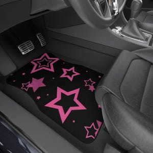 ホットピンクの星柄カーフロアマット、ピンクのカーフロアマット、星柄フロアマット、カーフロアマットセット、車の女の子へのギフト、ピンクの車の装飾、トレンディなマット