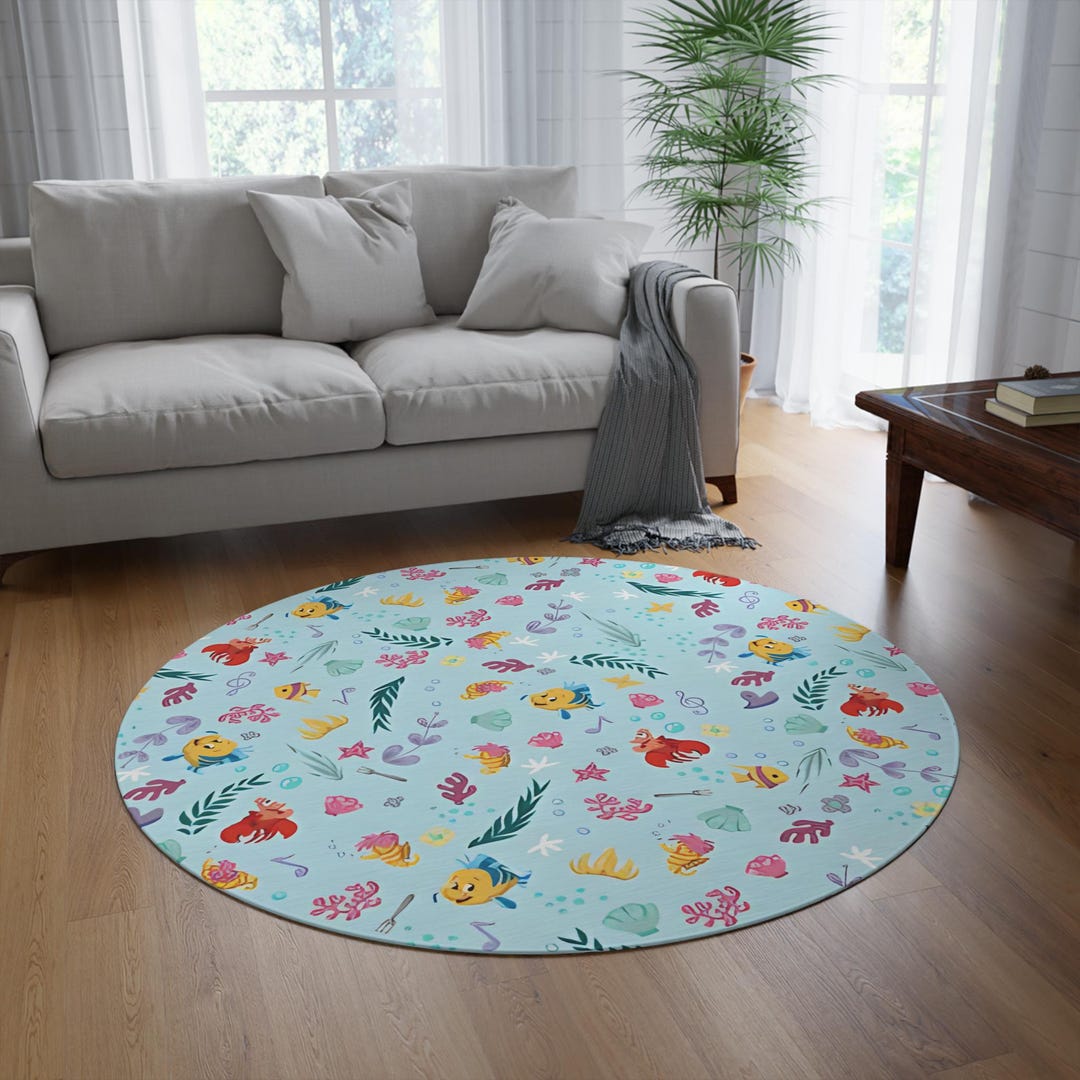 Aquatic Rug Kids Ocean Round Rug, Aquatic Area Rug, Under the Sea Kids Room Decor ...