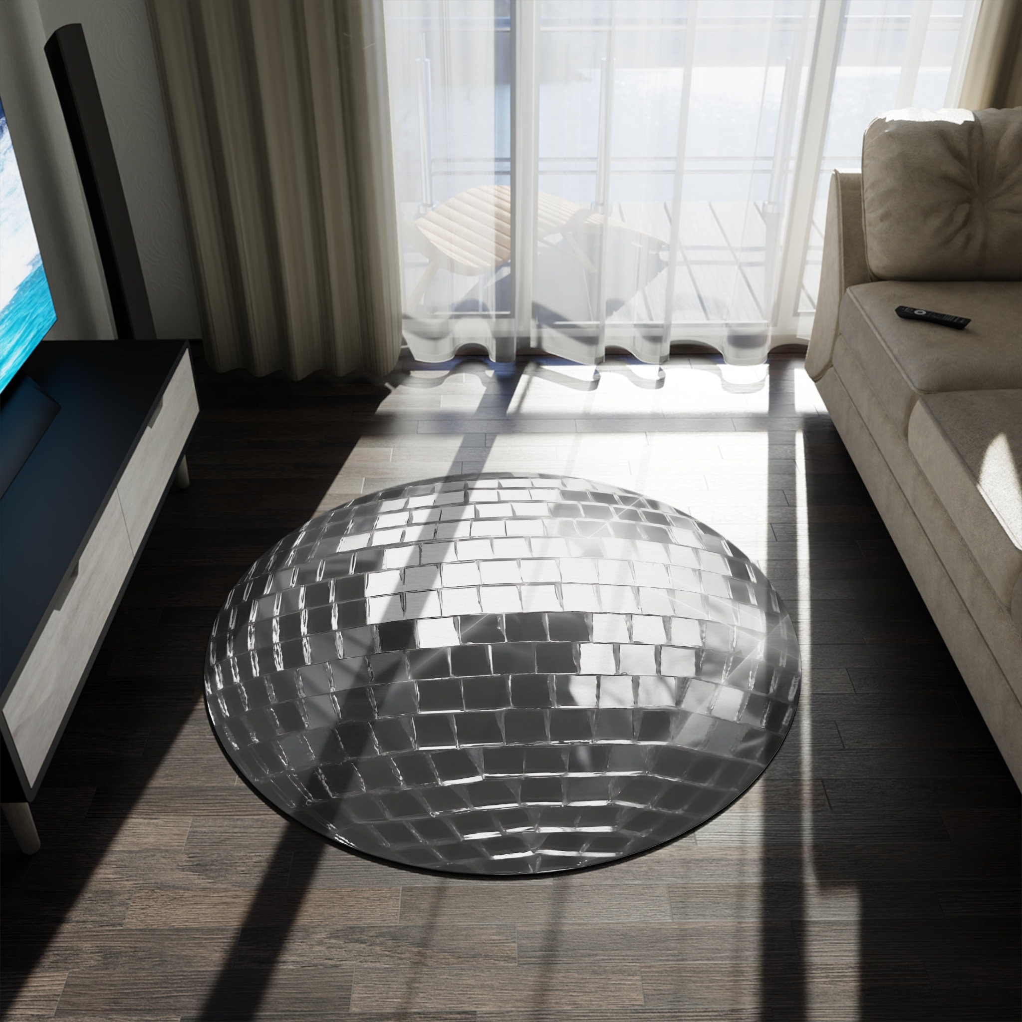 Colorful Disco Ball Round Rug