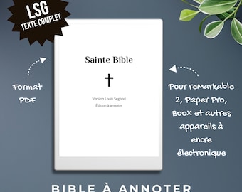 Bible LSG à Annoter – Format PDF – pour reMarkable Paper Pro, rM2, Onyx Boox, E-ink devices, rMPP, PDF, Louis Segond, Journaling Bible