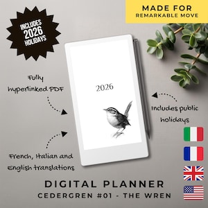2026 Digital Planner for reMarkable Paper Pro Move | Hyperlinked PDF | Daily Weekly Monthly Yearly | E-Ink Planner | English French Italian