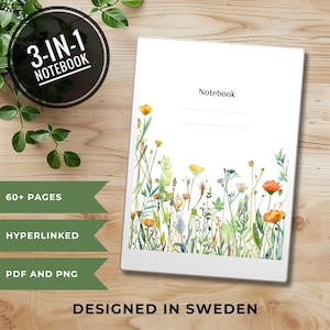 Notizbuch für reMarkable Paper Pro, Onyx Boox, E-ink benutzerdefinierte Farbvorlage, rMPP, Sommer, Blumendesign, PDF, PNG, Rand, ausgeschlossen, Linien