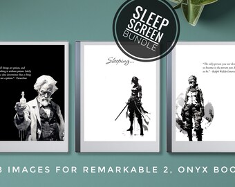 Screensavers for Remarkable, rM2, Onyx Boox - 18 Images Bundle - Custom Sleep Screen/Screensaver/Power Off Screen, Quotes, Warrior, Strength