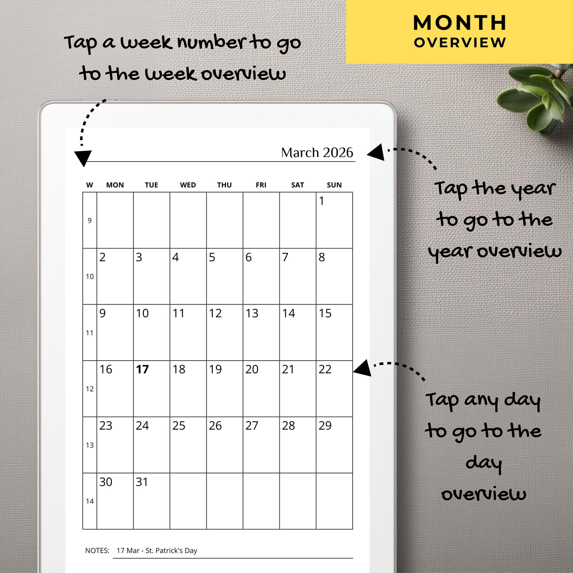2026 Digital Planner for Remarkable Paper Pro Move | Hyperlinked PDF ...