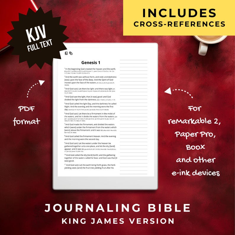 Digital Journaling Bible PDF for reMarkable, Kindle Scribe & Boox | KJV King James Version | Hyperlinked Cross-References | iPad, E-Ink image 2