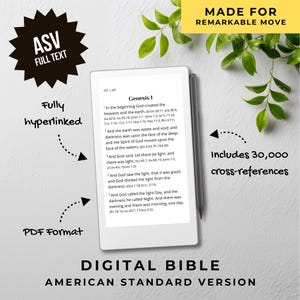 Puede incluir: Biblia digital en versión estándar americana, con texto completo, contenido totalmente hipervinculado y formato PDF. Incluye 30.000 referencias cruzadas. La imagen muestra una tableta que muestra Génesis 1.