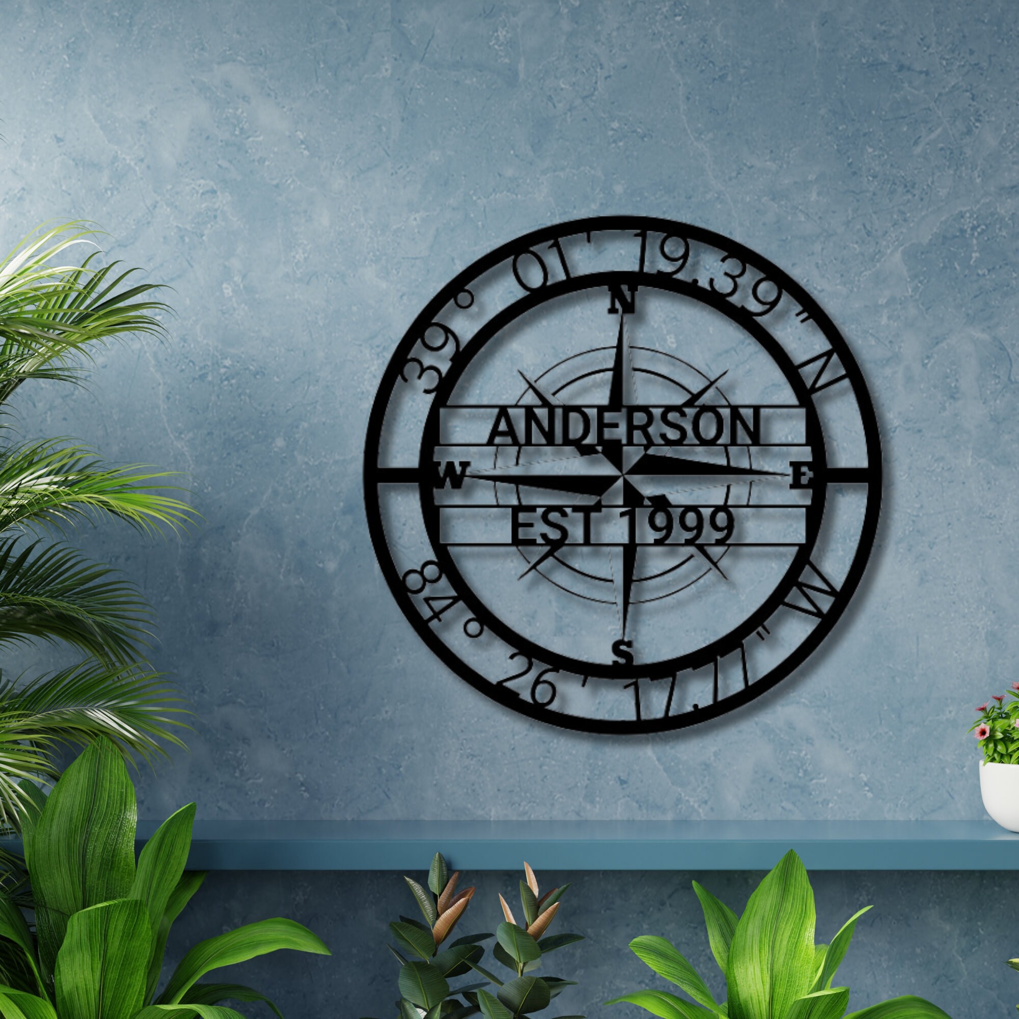 Compass Address Sign GPS Coordinates Sign, Nautical Compass, Metal Wall Art, Latitude ...