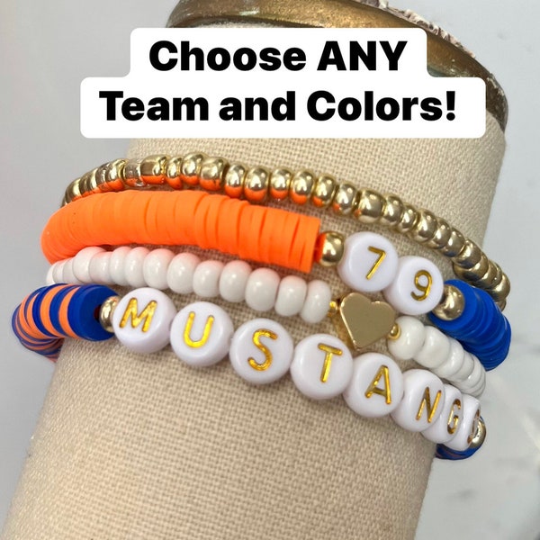 Personalized 14k Golden Heart Team Spirit Bracelet Stack of 4. Choose your team and colors!!!
