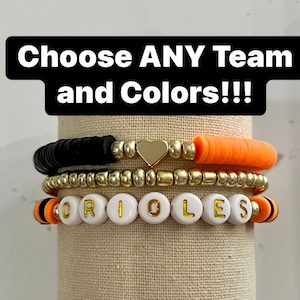 Personalized 14k Golden Heart Team Spirit Bracelet Stack of 3. Choose your team and colors!!!