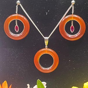Earrings & Pendant Slliver Full Set Of Carnelian Ruby , 925 Sterling Silver Jewelry, Handmade Gemstone Earrings, Boho Chic, Natural Gemstone