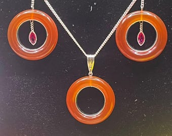 Earrings & Pendant Slliver Full Set Of Carnelian Ruby , 925 Sterling Silver Jewelry, Handmade Gemstone Earrings, Boho Chic, Natural Gemstone