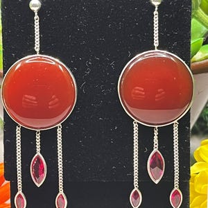 Earrings Silver Carnelian Ruby Jewelry, Handmade Gemstone Earrings, Boho Chic, Natural Gemstone Accessories