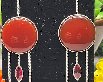 Earrings Silver Carnelian Ruby Jewelry, Handmade Gemstone Earrings, Boho Chic, Natural Gemstone Accessories