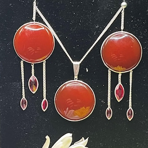 Earrings & Pendant SliverFull Set Of Carnelian Ruby , 925 Sterling Silver Jewelry, Handmade Gemstone Earrings, Boho Chic, Natural Gemstone