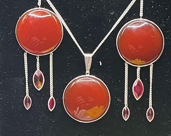 Earrings & Pendant SliverFull Set Of Carnelian Ruby , 925 Sterling Silver Jewelry, Handmade Gemstone Earrings, Boho Chic, Natural Gemstone