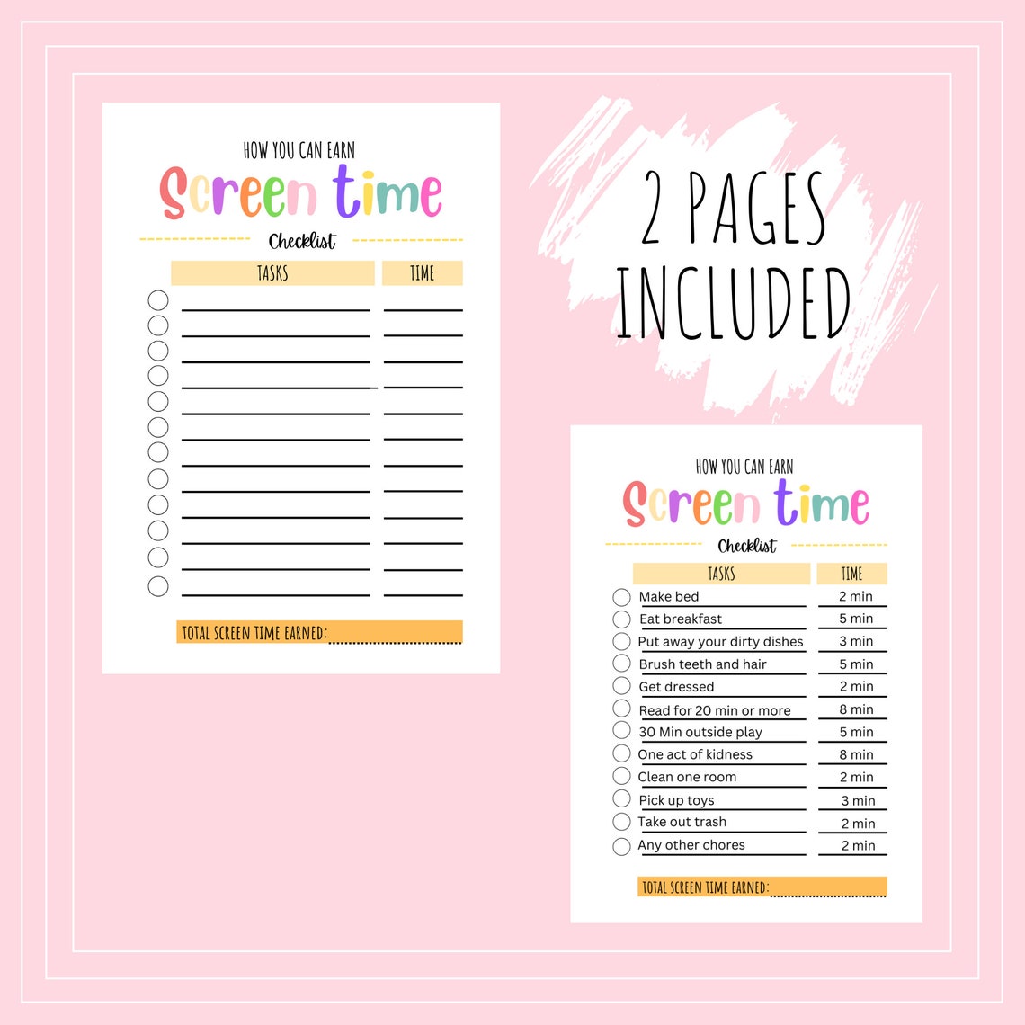 Earn Screen Time With Chores for Kids, Editable Chore Chart ...