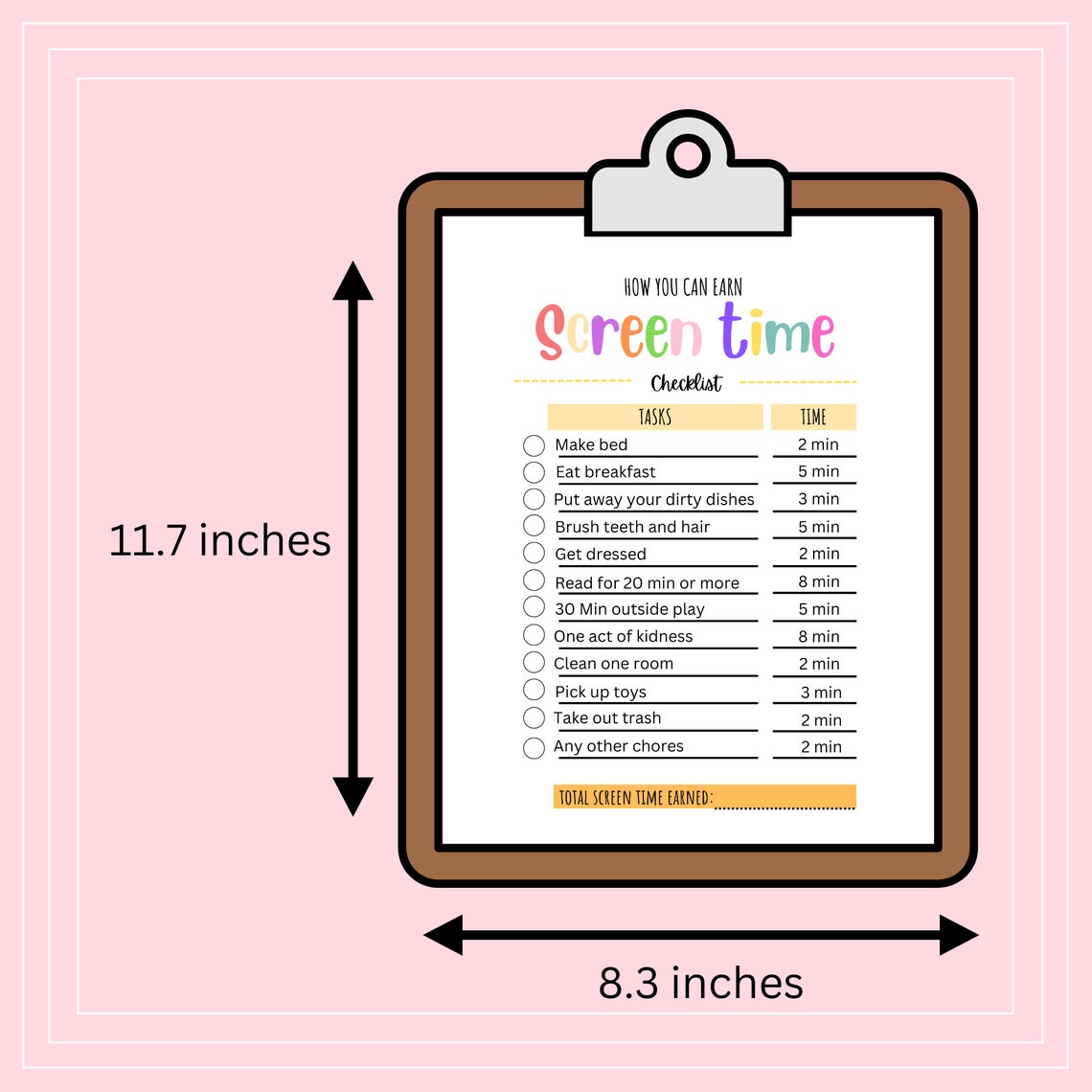 Earn Screen Time With Chores for Kids, Editable Chore Chart ...