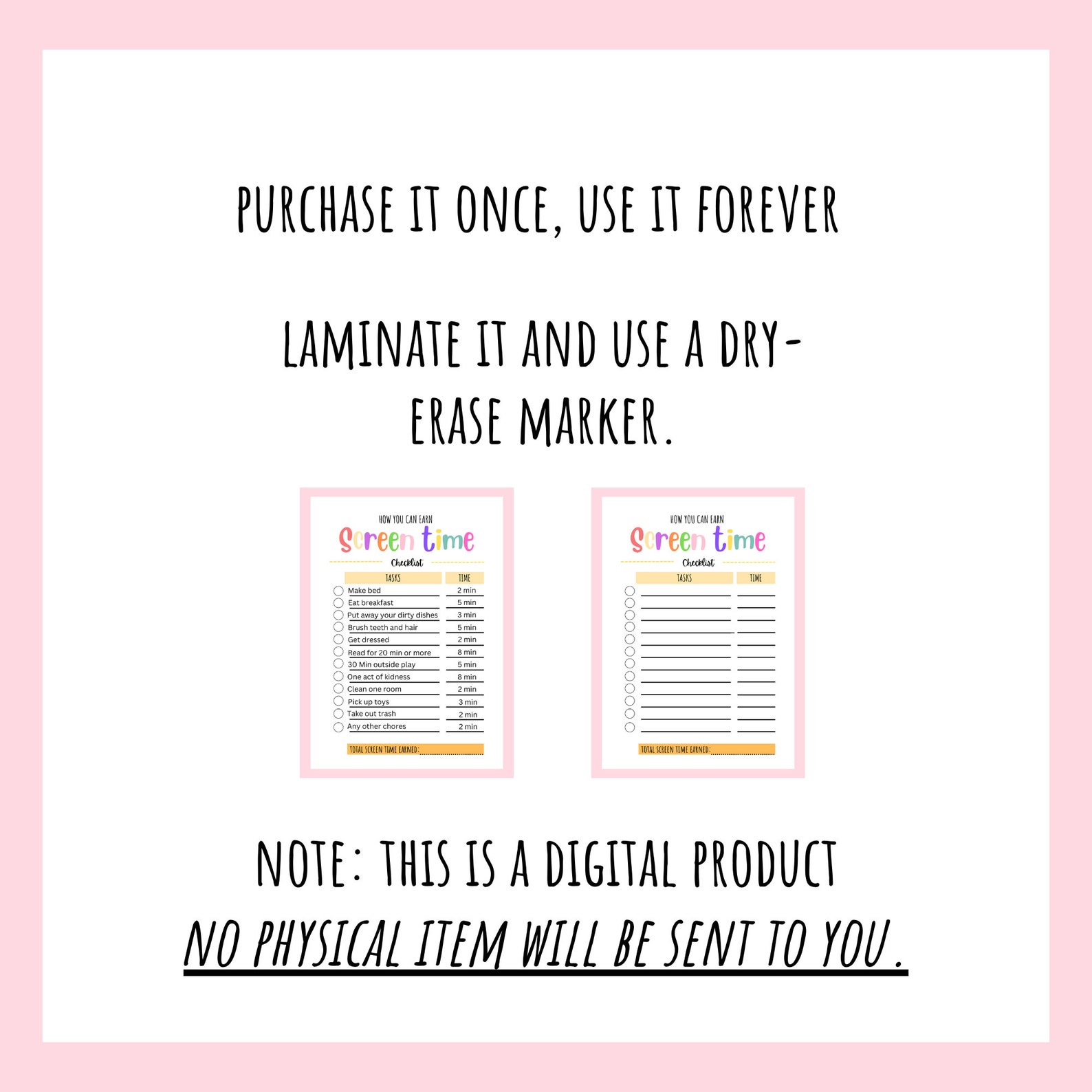 Earn Screen Time With Chores for Kids, Editable Chore Chart ...