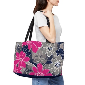 Navy Flowers Collection Weekender Tote Bag