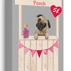 Cute Pug Dog Kissing Booth Valentine&#39;s Day Seasonal Wall Art Canvas Gallery Wraps