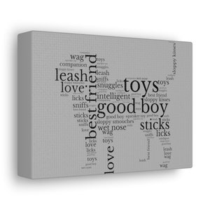 Canvas Gallery Wraps, dog canvas, dog decor, pet lover, dog lover, dog word art, dog word cloud, dog mom gift, dog dad gift, friend gift