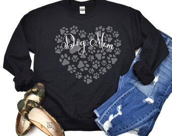 Sweatshirt Dog Mom: hartpootafdruk, grote maten dames