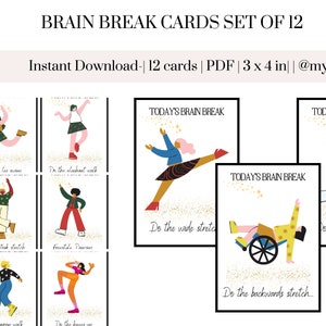 Calming Corner Brain Break Cards - Set of 12 Movement-Based Activities - Perfect for Classrooms, Daycares, Therapy Offices