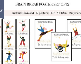 Poster mit Brain Break Bewegung: Aktivitäten im Klassenzimmer (Digitaler Download)