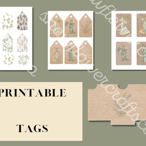 Kit de scrapbooking imprimable Junk Journal, Belles dames d’inspiration botanique, Éphémères numériques, Poche, Étiquettes, Papeterie, Bullet Journals,