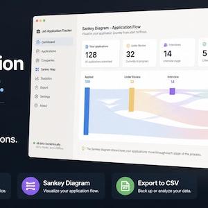 Interactive Job Application Tracker Dashboard | Private Offline Career Manager | Sankey Diagram & Analytics