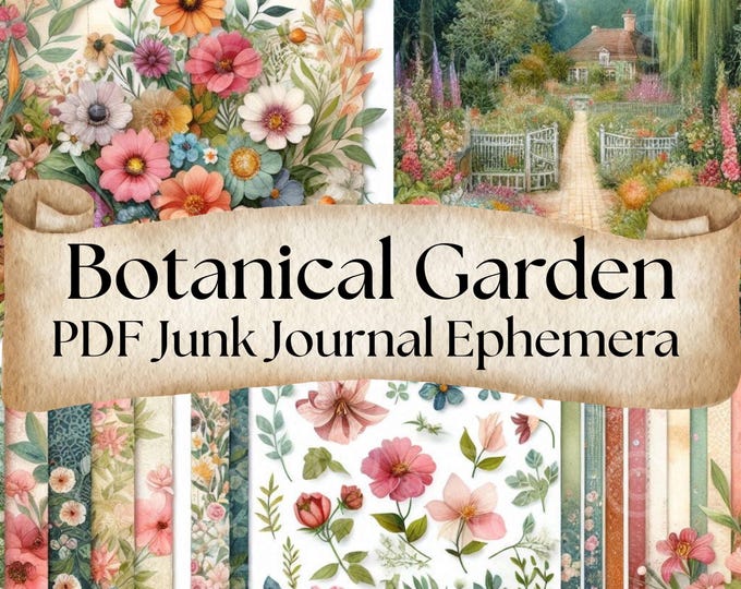 Botanical Journal Ephemera PDF, Botanical Flowers, Scrapbooks, Flower Crafts, Botanical Garden Junk Journal Ephemera, Digital Papers CMYK