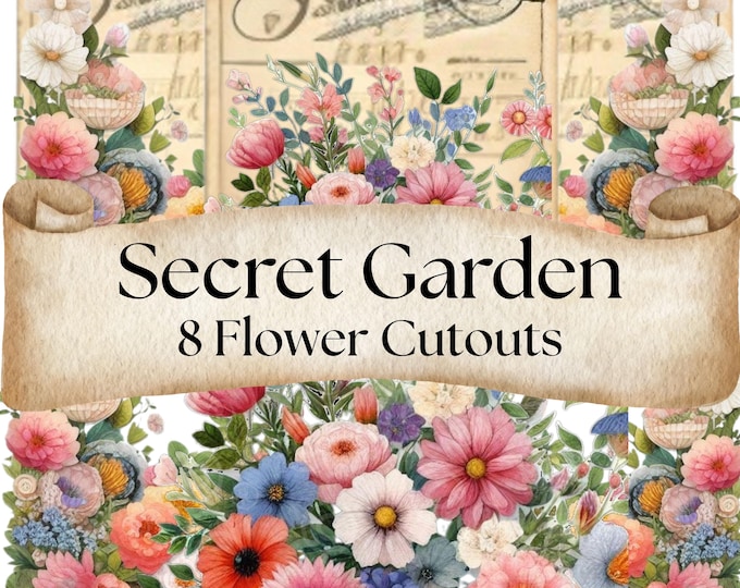 Secret Gardens PDF Cutouts, Vintage  Fllower Printables,  Summer Flowers, Seeds, Flower Crafts, Secret Garden Junk Journal Papers