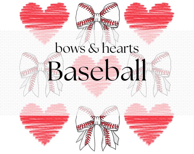 Baseball Bow with Heart PNG and JPG, Valentines Day, Bows, Sports Bow png, Baseball Design, Shirt, Baseball Mom, Hearts, T-shirts, Valentine