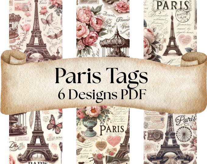 Paris Junk Journal Tags – Printable Digital Kit | French Ephemera Tags, French vintage DIY crafts, Shabby Chic Junk Journals Tags