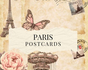 Vintage Paris Postcard Printables: French Ephemera, Junk Journal (PDF & JPG Download)