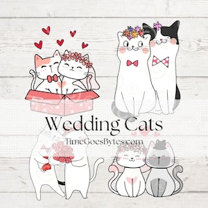Katzen Hochzeit PDF, süsse Katzen Hochzeit Printables, Katzen Ausschnitte, Dekor, Tags, Liebe, Katze Thema, Geschenk, Einladungen, Aufkleber, Clipart, Koozie, Liebe