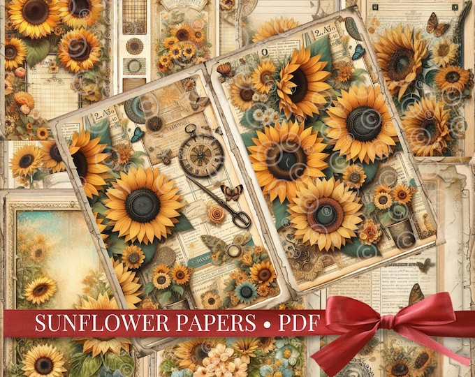 Sunflower Junk Journal Kit PDF – Summer Flower Printables, Garden Ephemera, Sunflower Paper Pack, DIY Scrapbooking & Crafts