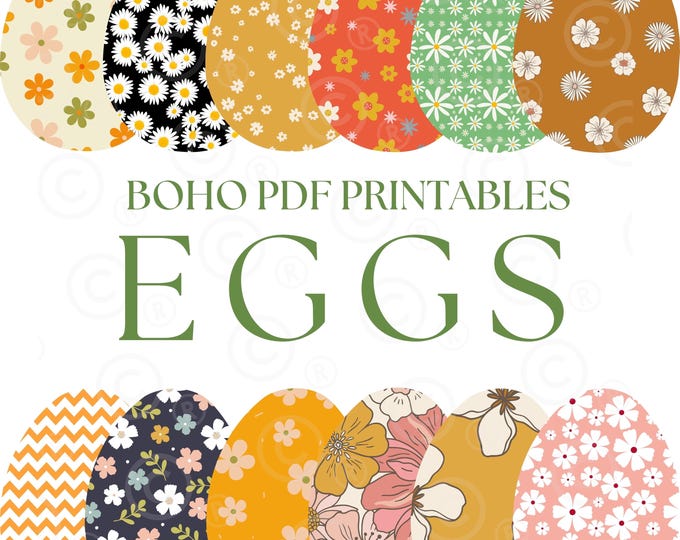 Boho Eggs PDF Printables, Paper Crafts, Spring Ephemera, Scrapbook Cutouts, Easter crafts, Printable Junk Journal Ephemera, Boho Easter Eggs