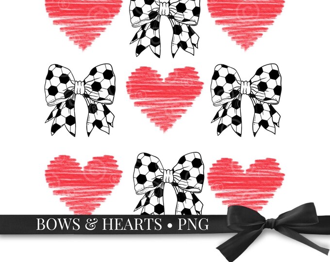 Soccer Bows with Hearts PNG | Cute Soccer Mom Clipart for Shirts and Crafts | Heart & Bow Digital Design Download