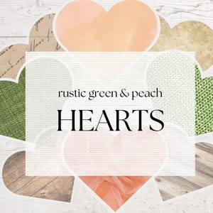 Kit éphémère de 21 coeurs rustiques vert pêche PDF et JPG | Album éphémère coeurs Saint-Valentin | Journal indésirable de coeurs de pêche de mariage rustique