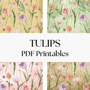 Tulipes à imprimer PDF, tulipes, papiers pour carnet de bord, fleurs, éphémères, oeuvre d'art de la tulipe, pages de fleurs de printemps, papiers numériques tulipes, décoration, tulipes