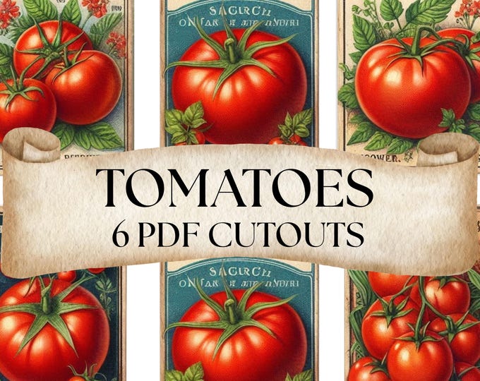 Tomato Seed Packet Cutouts PDF, Tomato Printables, Tomato Print Art, Tomato Seeds, Gardening Junk Journal Ephemera, Vintage Tomatoes