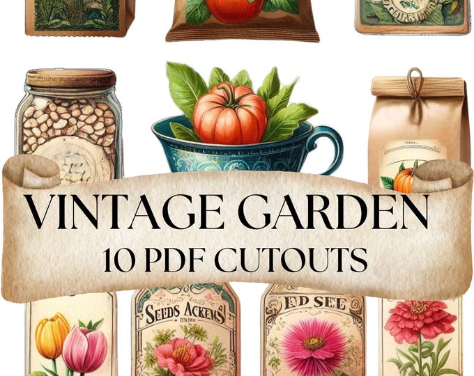Garden Cutouts PDF, Flower Printables, Daisies, Scrapbooks, Summer Flowers, Seeds, Flower Crafts, Garden Junk Journal Ephemera, Flower Tags