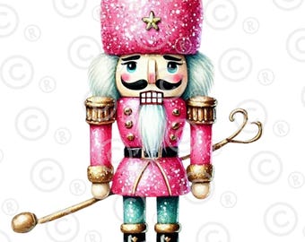 Pink Nutcracker Png, Glitter Watercolor Clipart | Digital File | Transparent Background, High Resolution, Christmas