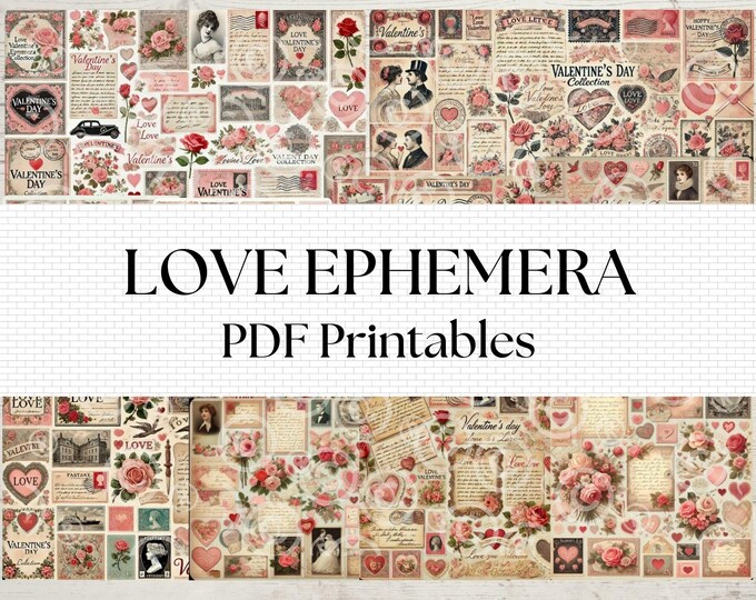 Love pdf,  300+ Romantic Ephemera PDF, Valentines Day, Ephemera, Scrapbook, Cut outs, Romantic Gifts, Wedding, Love, Junk Journal Papers PDF
