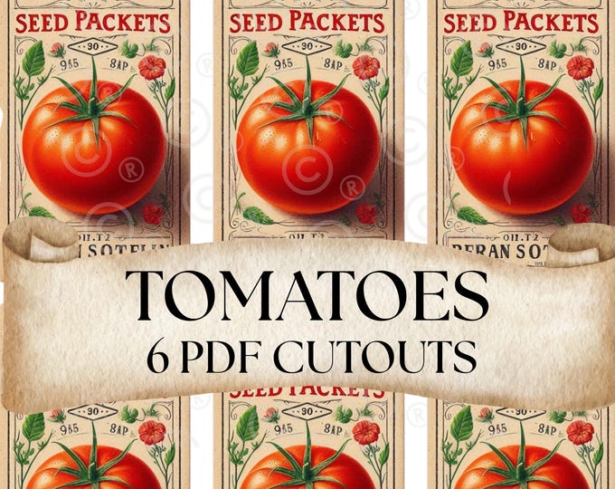 Tomato Seed Packet Cutouts PDF, Tomato Printables, Tomato Print Art, Tomato Seeds, Kids Crafts, Gardening Junk Journal Ephemera, Tomatoes